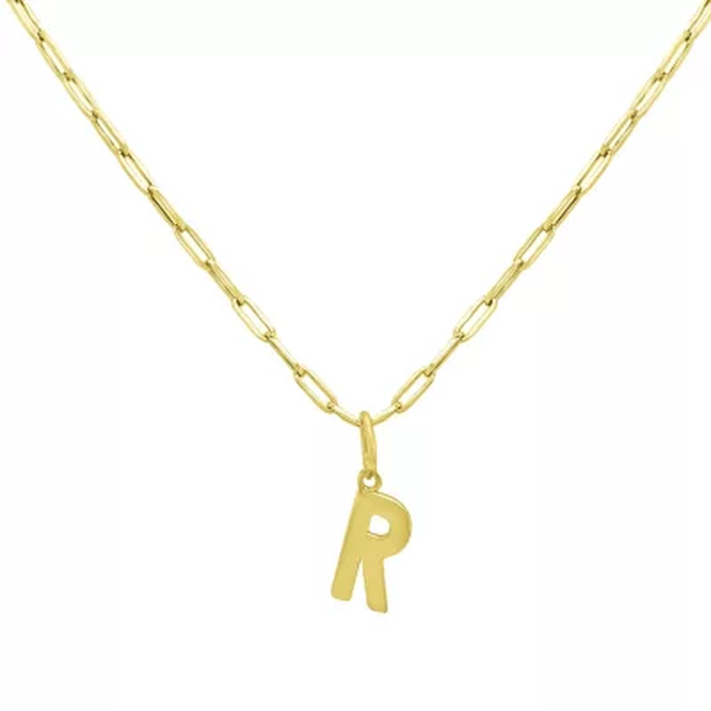 14K Yellow Gold Initial Pendant on Paperclip Chain, 16-18 In.