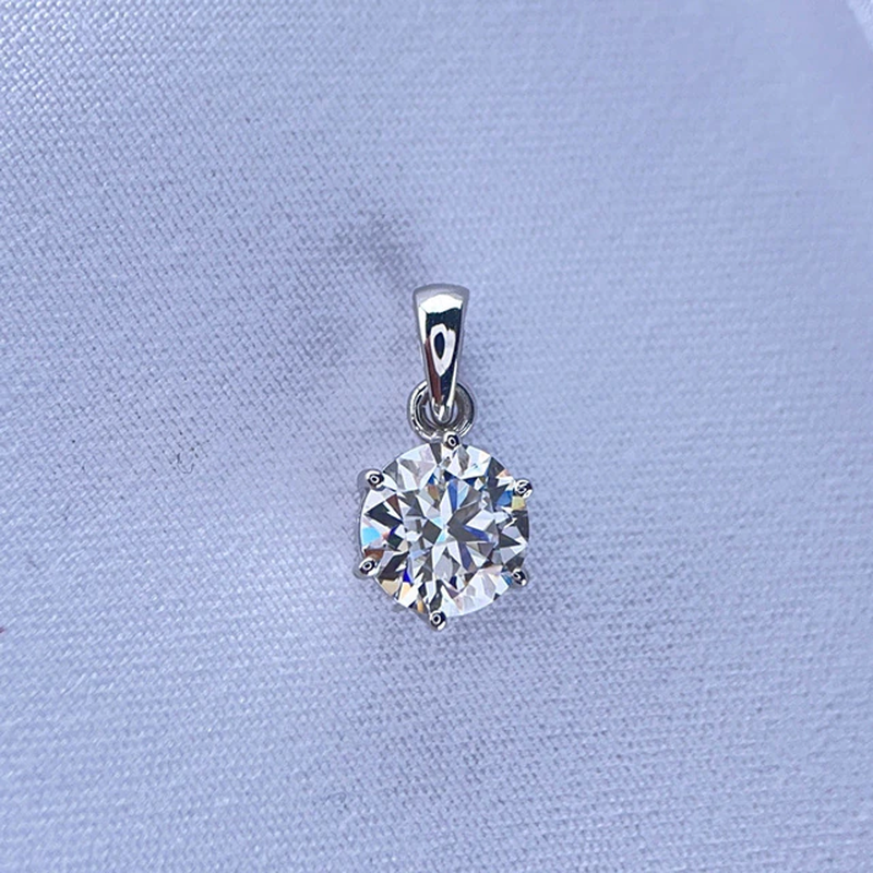 Real 18K White Gold Pendant 1CT Moissanite Necklace 6.5MM VVS Lab Diamond Rose