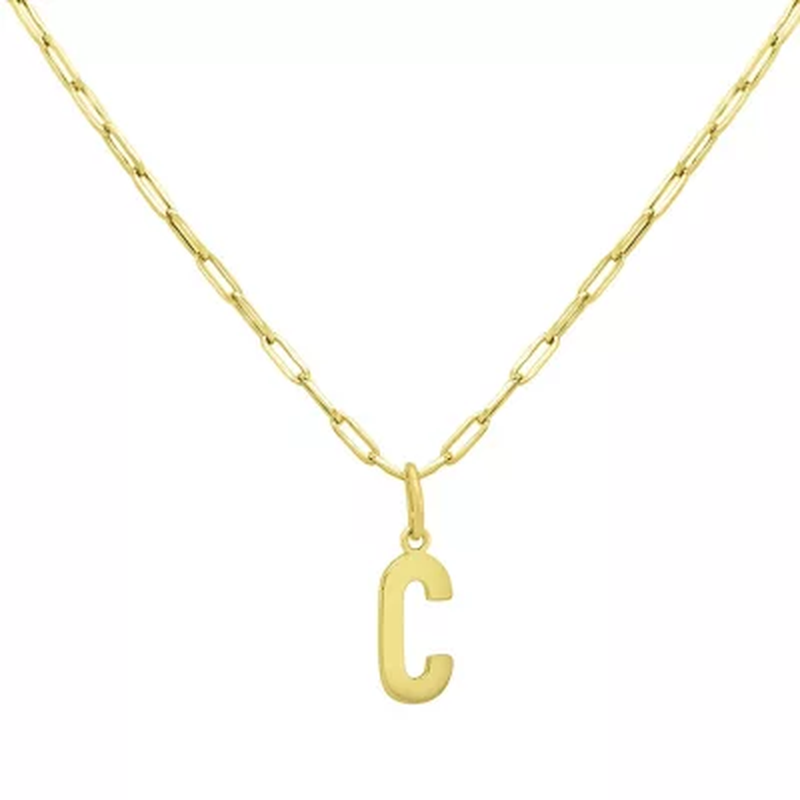 14K Yellow Gold Initial Pendant on Paperclip Chain, 16-18 In.