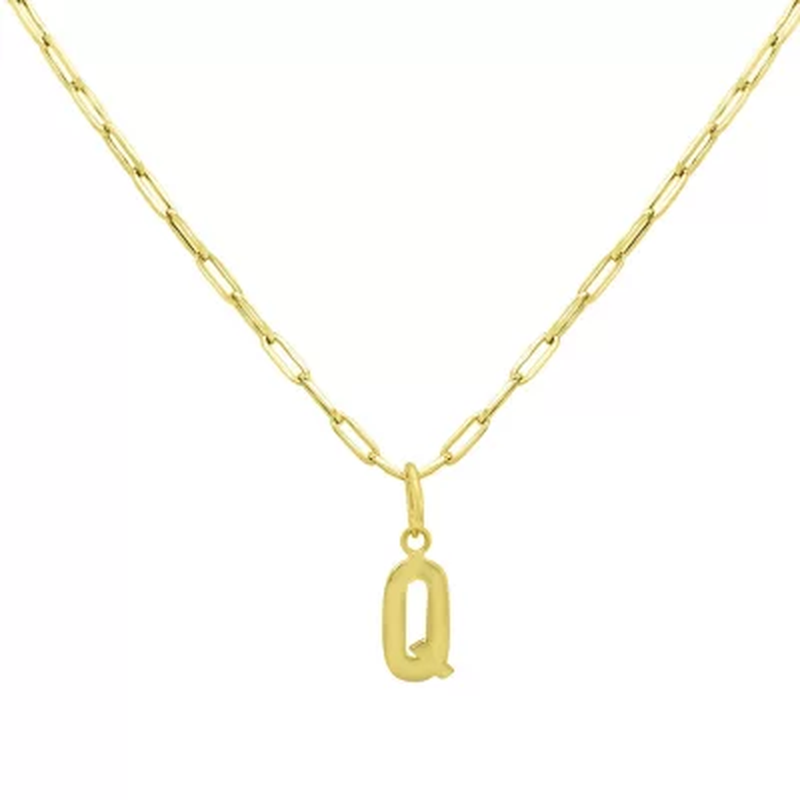 14K Yellow Gold Initial Pendant on Paperclip Chain, 16-18 In.