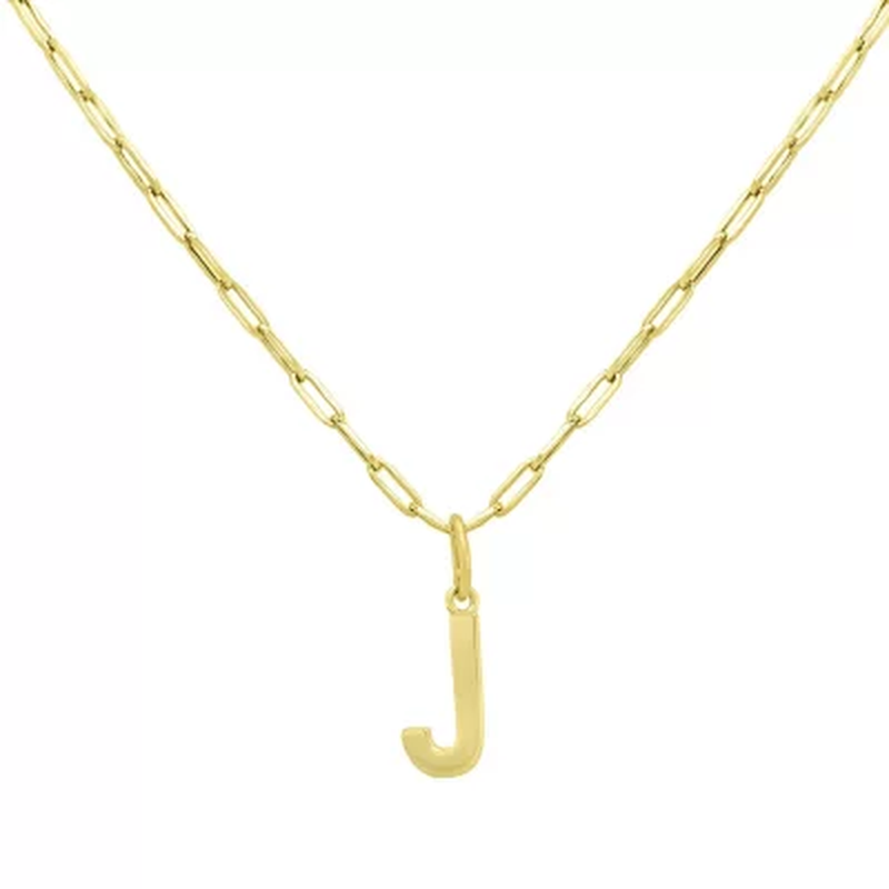 14K Yellow Gold Initial Pendant on Paperclip Chain, 16-18 In.