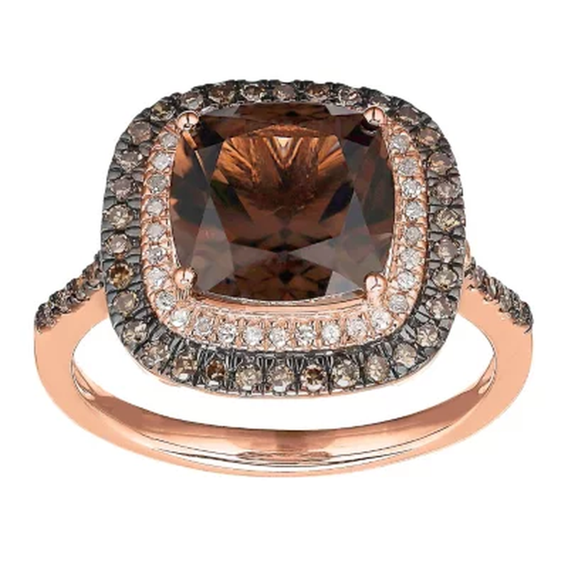 9Mm Smoky Quartz and 0.34 CT. T.W. Diamond Ring in 14K Rose Gold