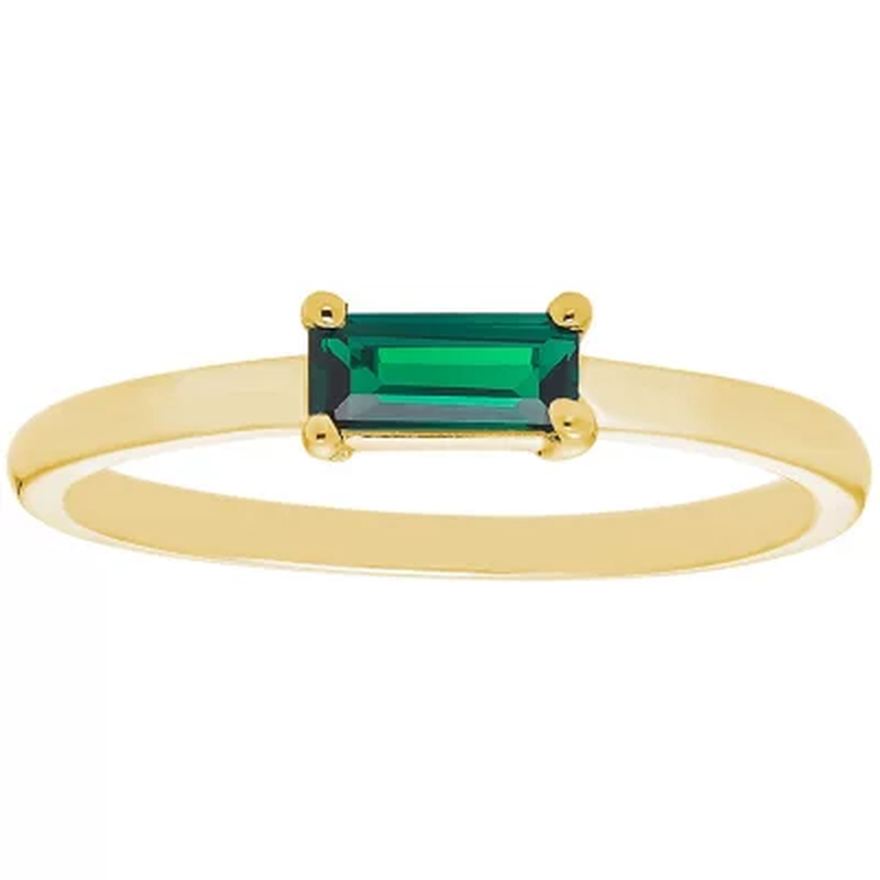 Lab Emerald Baguette Ring in 14K Gold