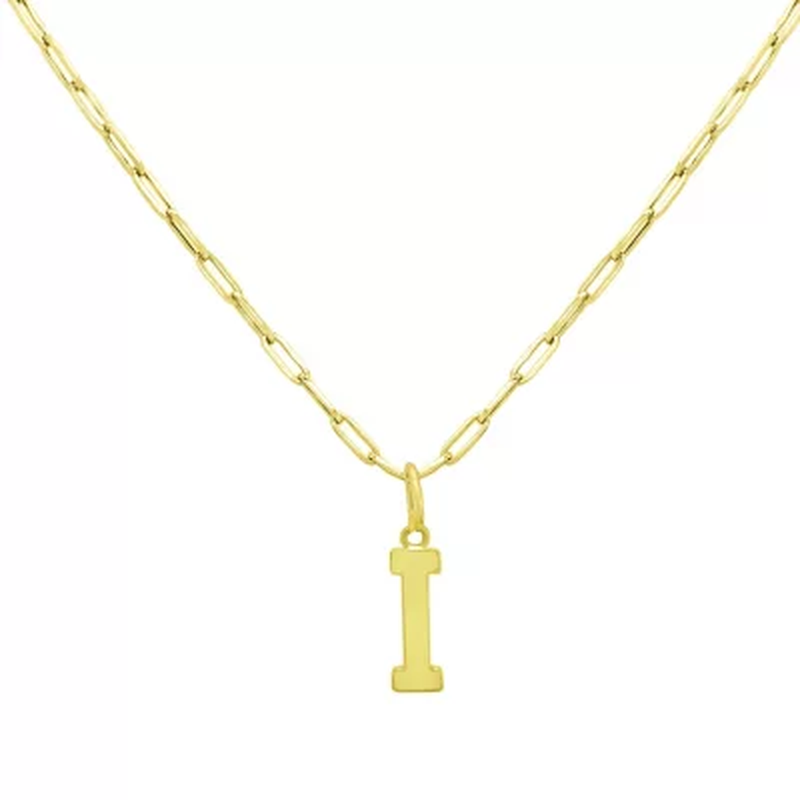 14K Yellow Gold Initial Pendant on Paperclip Chain, 16-18 In.