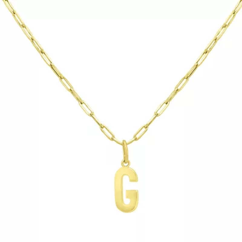 14K Yellow Gold Initial Pendant on Paperclip Chain, 16-18 In.