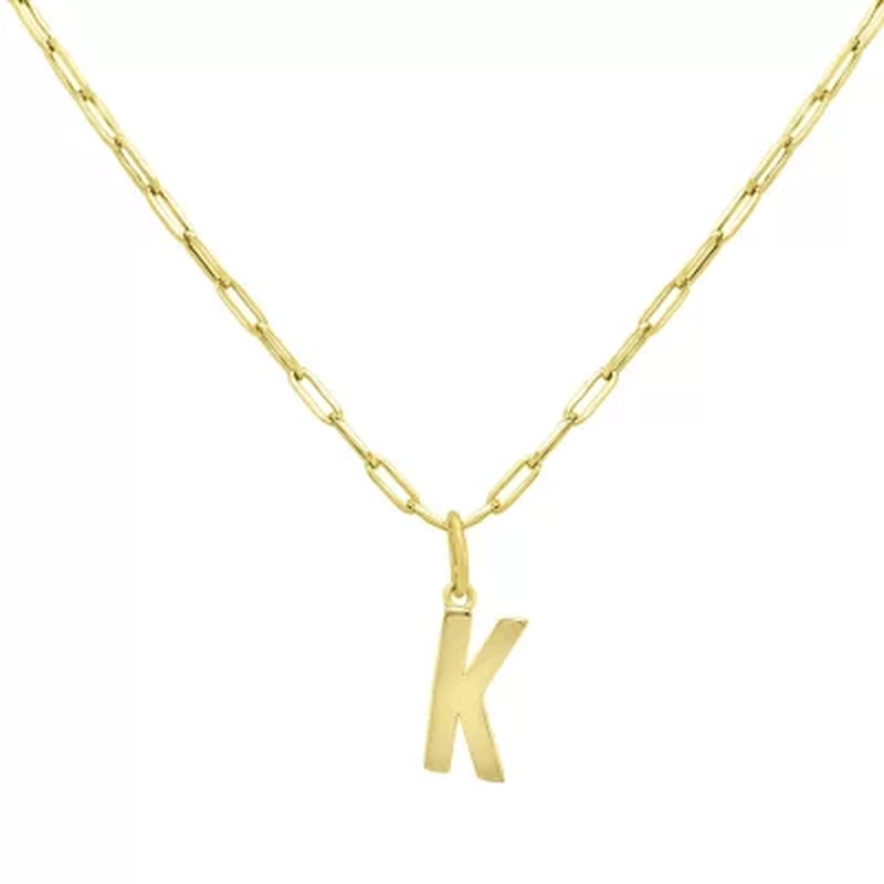 14K Yellow Gold Initial Pendant on Paperclip Chain, 16-18 In.