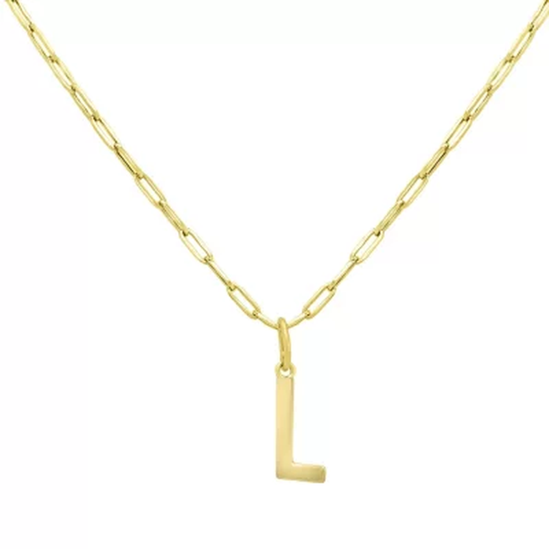 14K Yellow Gold Initial Pendant on Paperclip Chain, 16-18 In.