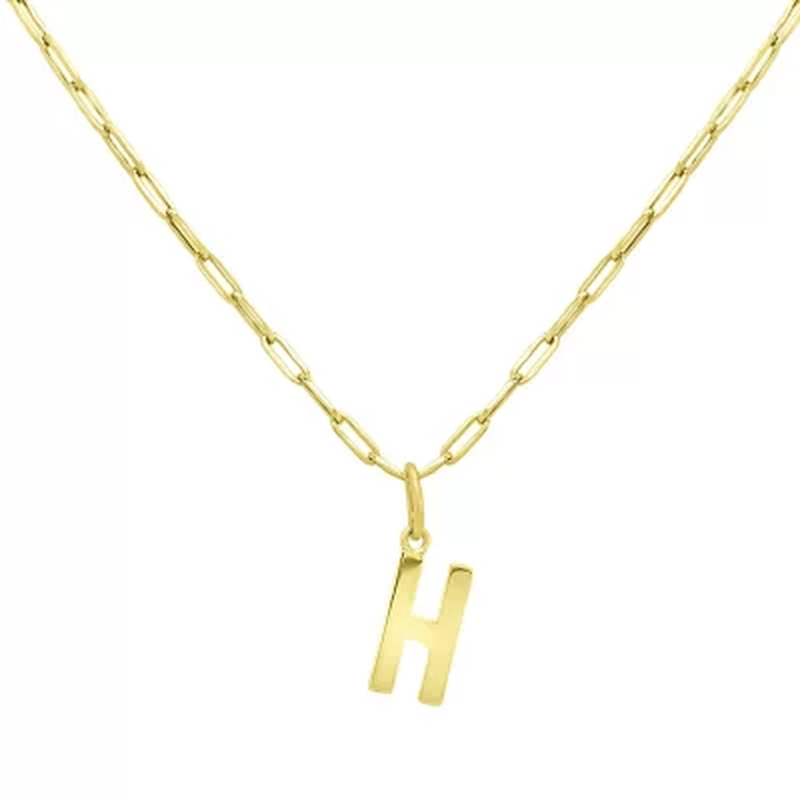 14K Yellow Gold Initial Pendant on Paperclip Chain, 16-18 In.