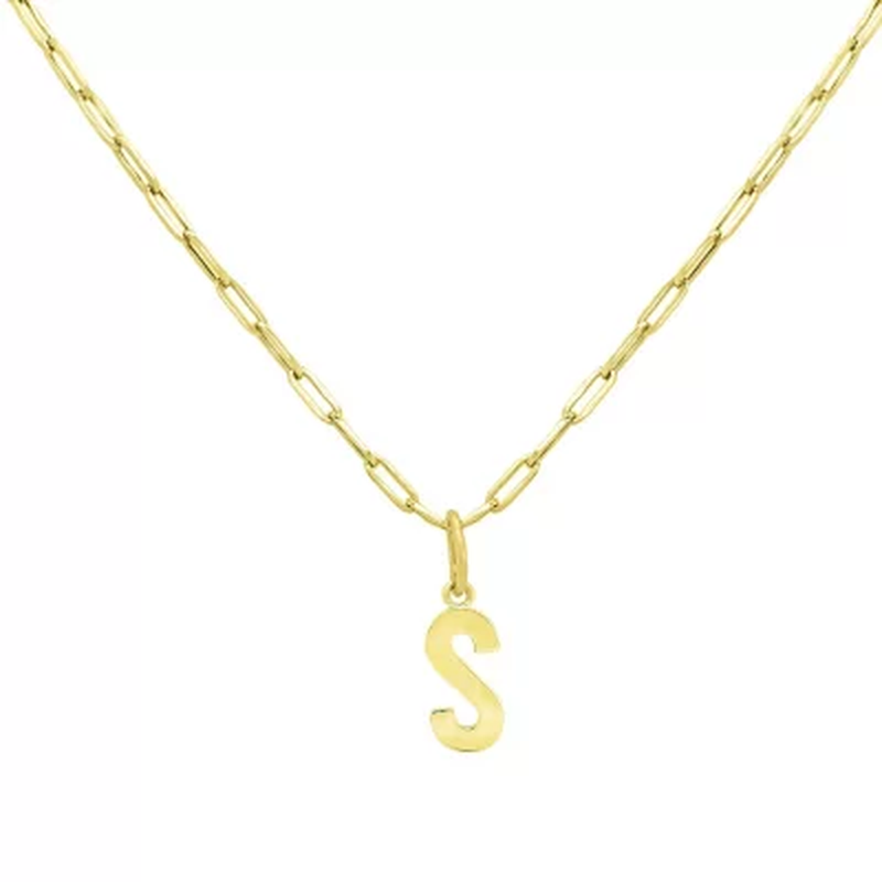 14K Yellow Gold Initial Pendant on Paperclip Chain, 16-18 In.