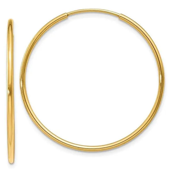 Finest Gold 1.25 x 30 mm 14K Yellow Gold Endless Hoop Earring, Pair