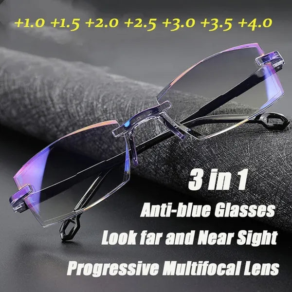 Rimless Diamond-cut Reading Glasses Anti-blue Light and Blue Film Integrated for Women Men Full Degree +1.0 +1.5 +2.0 +2.5 +3.0 +3.5 +4.0