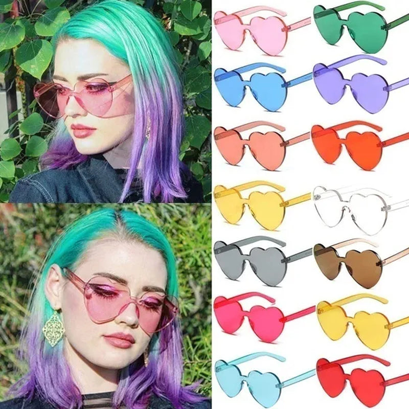 Love Heart Shape Sunglasses Women Rimless Frame Tint Clear Lens Colorful Sun Glasses Red Pink Yellow Shades