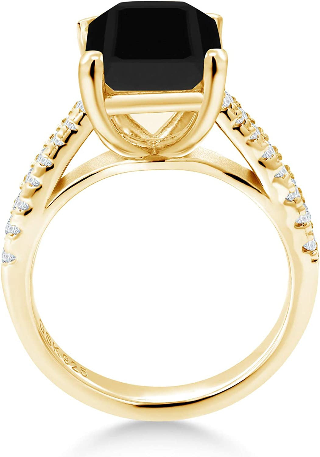 18K Yellow Gold Plated Silver Black Onyx and White Created Sapphire Ring for Wom