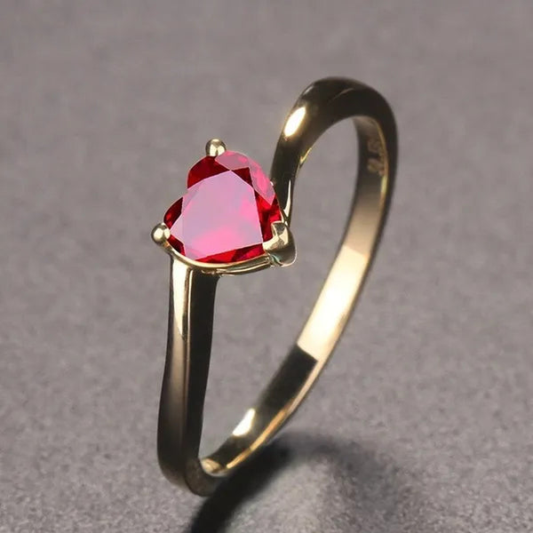 1 Pcs Women Lady Heart Ruby Birthstone Ring Elegant Crystal Rhinestone Rings Jew