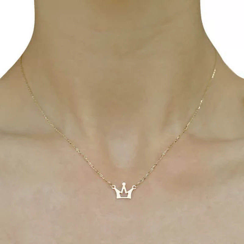 14K Yellow Gold Crown Charm Necklace, 16-18"