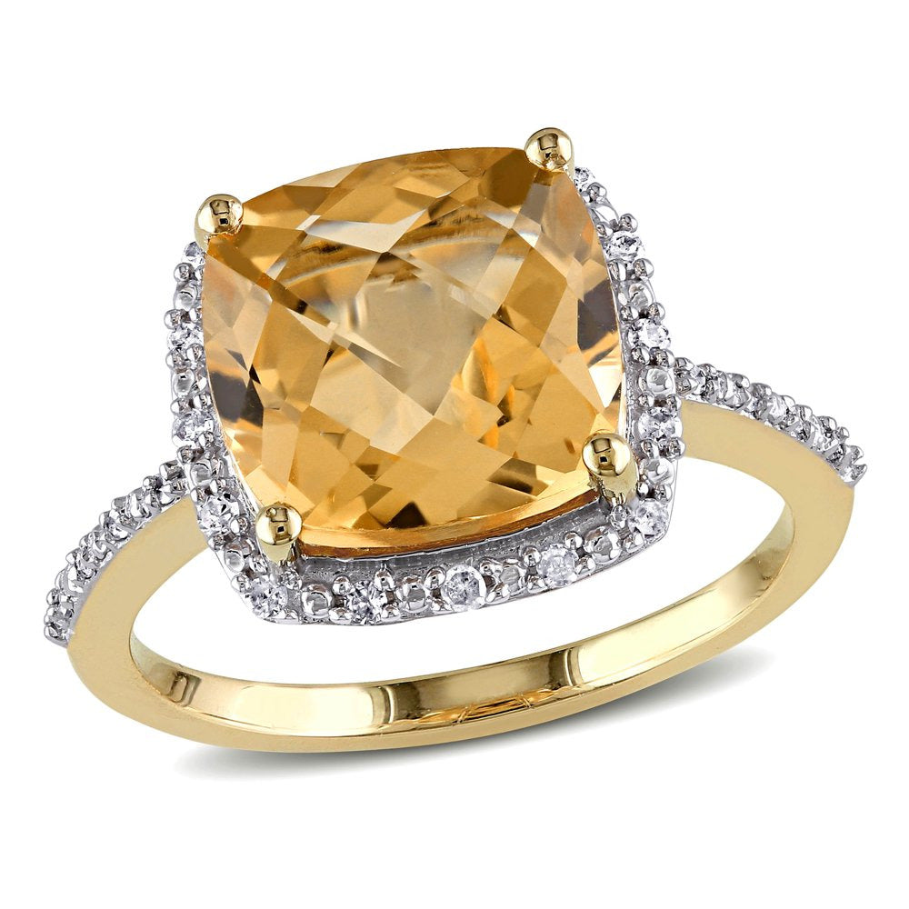 Miabella Women'S 5-1/4 Carat T.G.W. Cushion-Cut Citrine and 1/10 Carat T.W. Diam