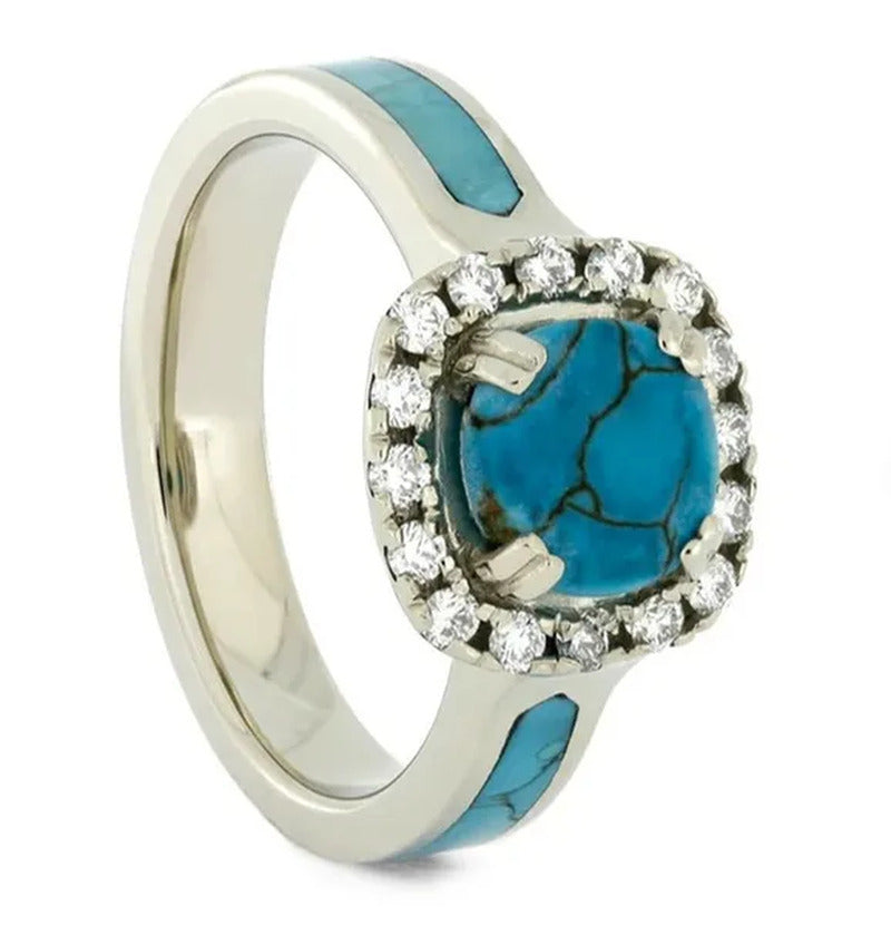 Exquisite Noble Vintage Ring Turquoise Gemstone Jewelry Ring 925 Sterling Silver