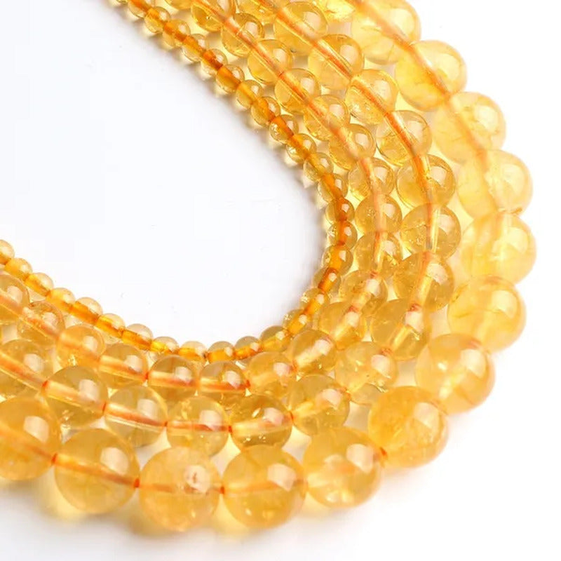 1Pcs Natural Citrines Yellow Crystal Quzrtz round Beads for Jewelry Making 15''