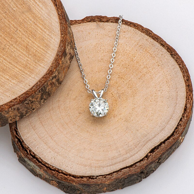 1 Carat D Color Moissanite Classic round Pendant Necklace 100% 925 Sterling