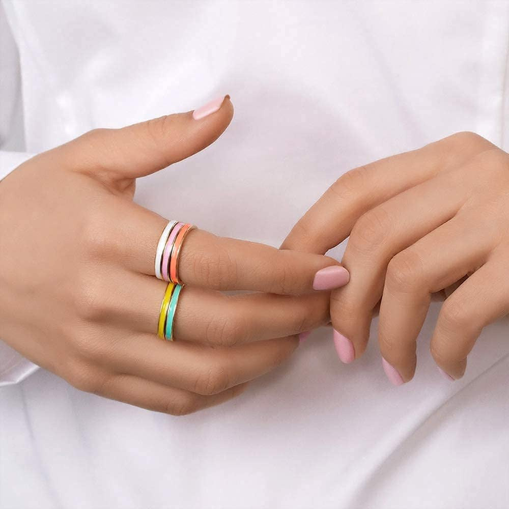 5PC Simple Colorful Bands Stacking Rings Set for Women Girl Teens. Boho Enamel K