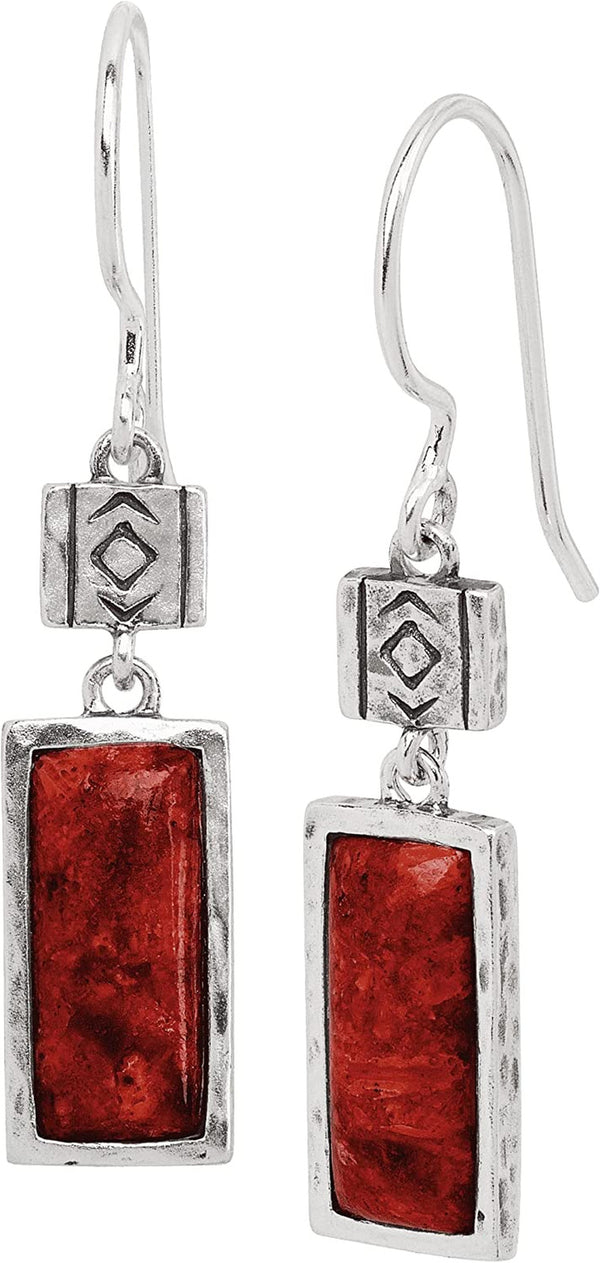 'Gazania' Natural Coral Drop Earrings in Sterling Silver