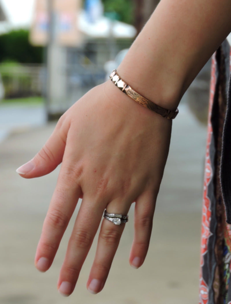 Diamond and Wave Copper Cuff Bracelet - Style 12