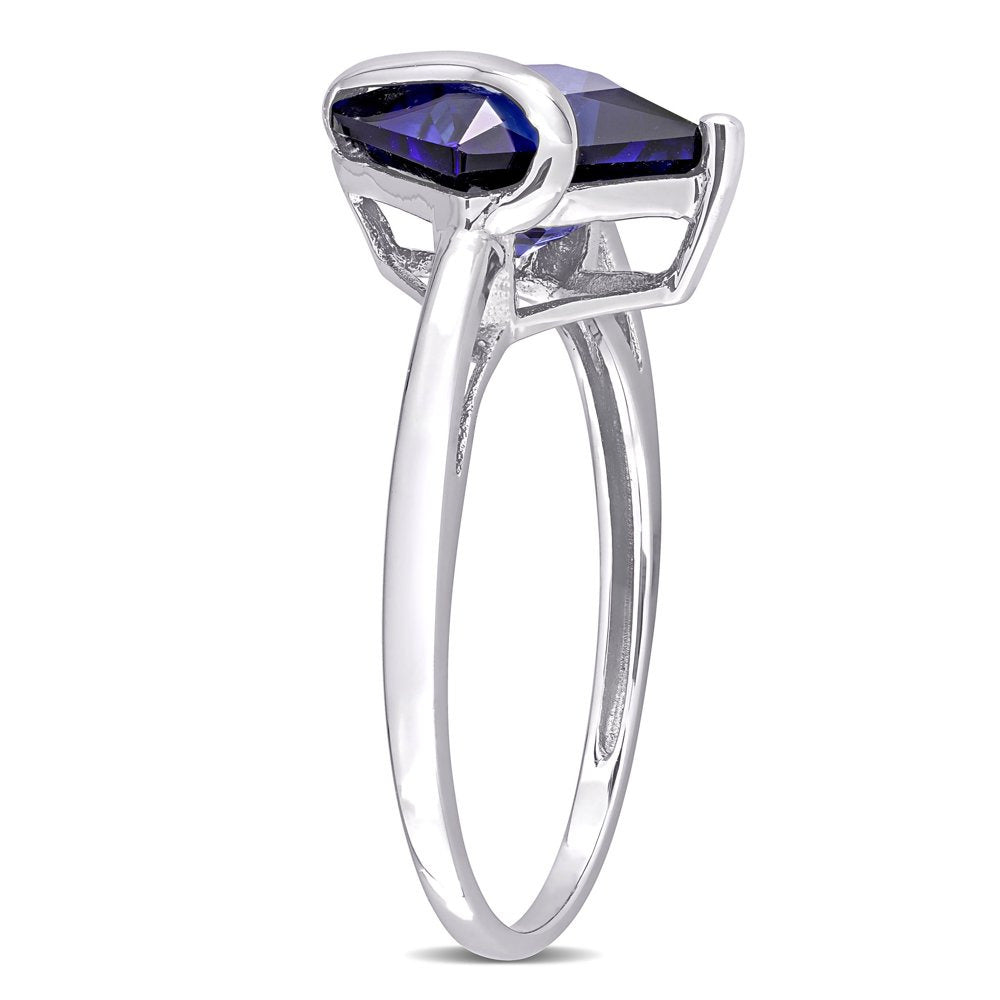 Miabella Women'S 3 Carat T.G.W. Princess-Cut Created Blue Sapphire 10Kt White Go