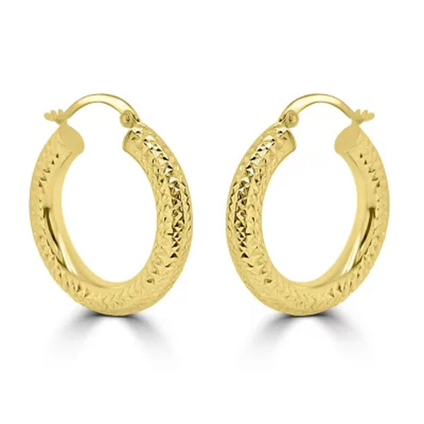 14K Yellow Gold Diamond Cut Hoop Earrings