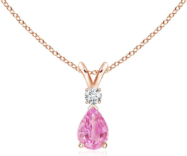 Natural Pink Sapphire Tear Drop Pendant Necklace for Women, Girls in 14K Solid G