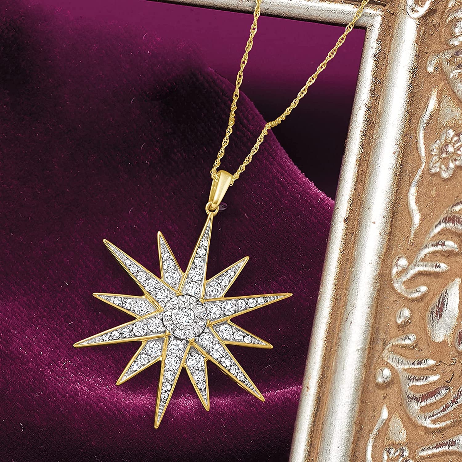 1.20 Ct. T.W. Diamond Starburst Pendant Necklace in 18Kt Gold over Sterling. 18