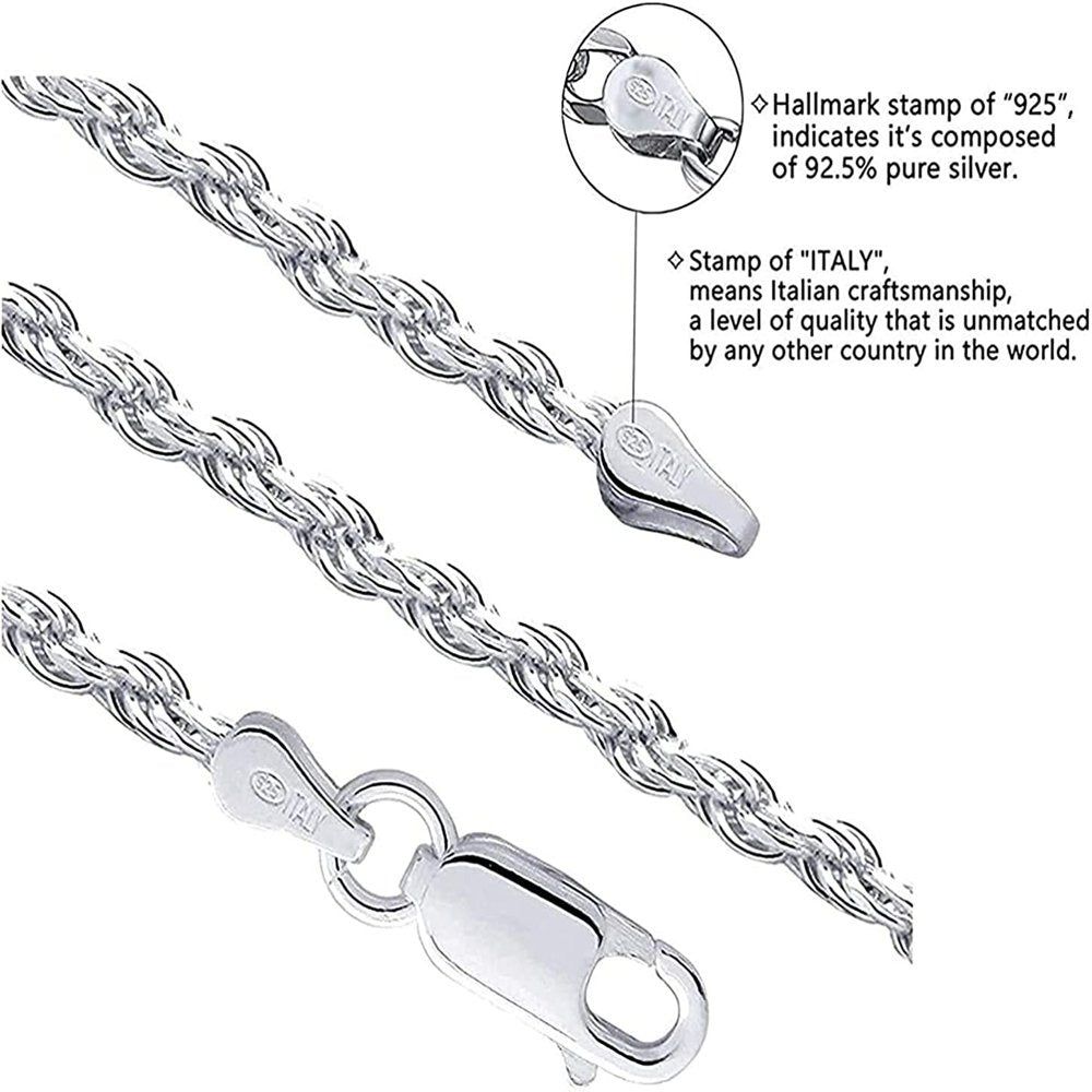 925 Sterling Silver 4.5Mm Solid Italian Rope Diamond Cut Twist Link Chain Neckla