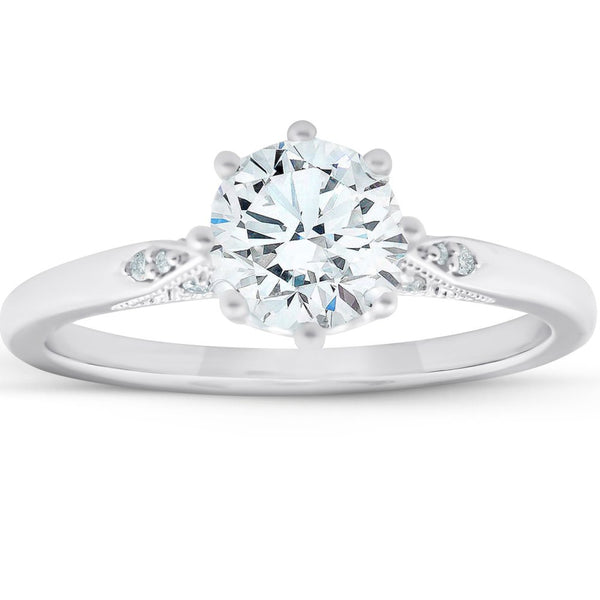 1.05 Ct Diamond Engagement Ring Vintage Accent 14K White Gold 8 Prong