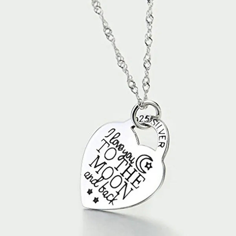 1PC Engraved I Love You to the Moon and Back Sterling Silver Heart Necklace Love