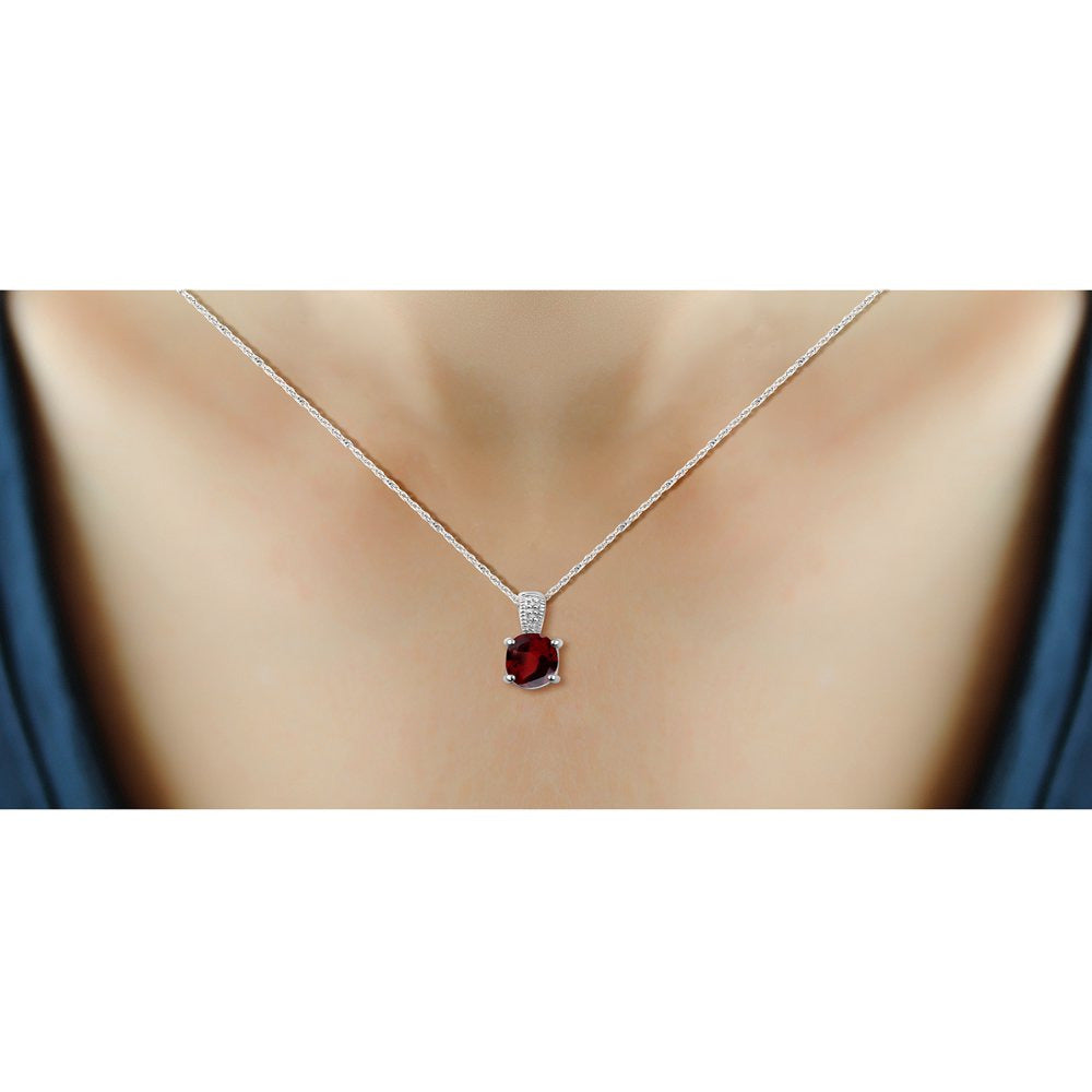 1.00 Carat T.G.W. Garnet Gemstone and Diamond Accent Pendant Necklace