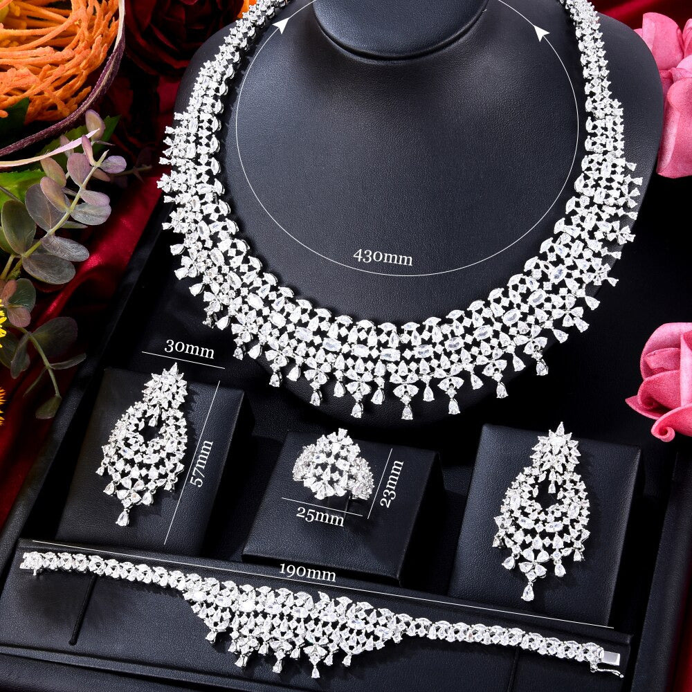 New Trendy Green Blue Mix UAE Jewelry Sets for Women Wedding Party Zircon CZ