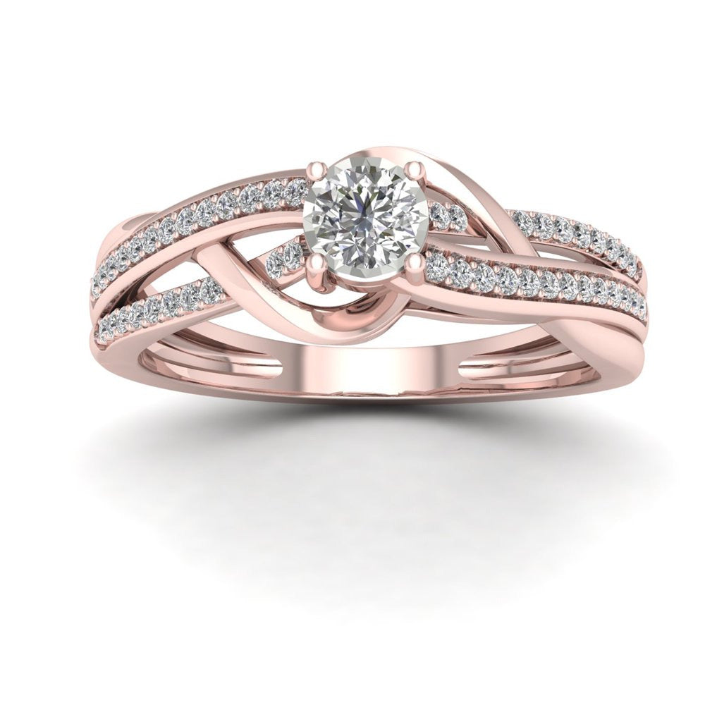 1/4Ct TDW Diamond 10K Rose Gold Split Shank Bypass Engagement Ring