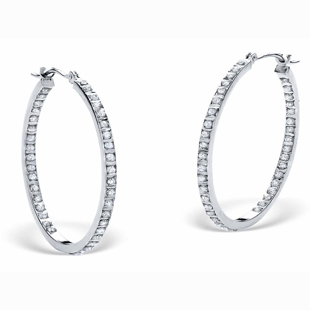 Diamond Fascination Bernish-Set Inside-Out Hoop Earrings in Platinum-Plated Ster