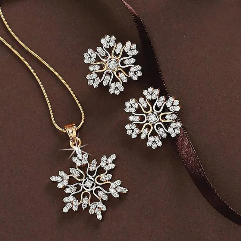 2Pcs/Set New Set of Jewellery Temperament Simple Full Diamond Snowflake Necklace