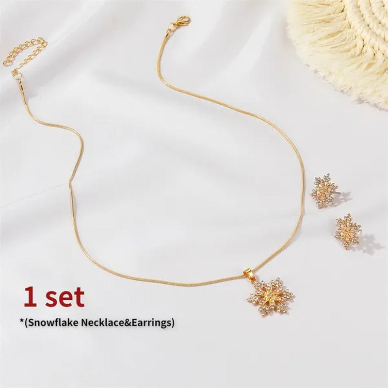 2Pcs/Set New Set of Jewellery Temperament Simple Full Diamond Snowflake Necklace