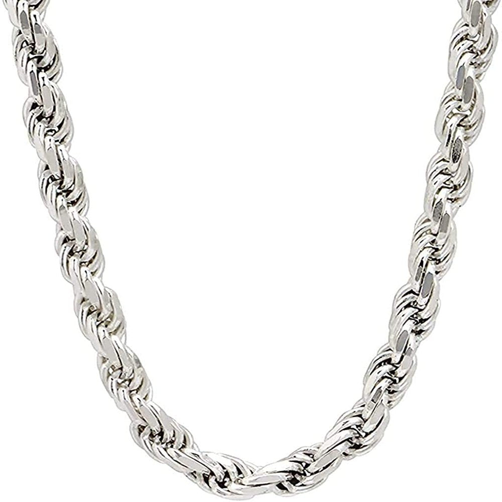 925 Sterling Silver 6Mm Solid Italian Rope Diamond Cut Twist Link Chain Necklace