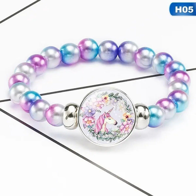 12 Styles Cute Unicorn Glass Rainbow Beads Bracelets & Bangles for Kids Girls Pa