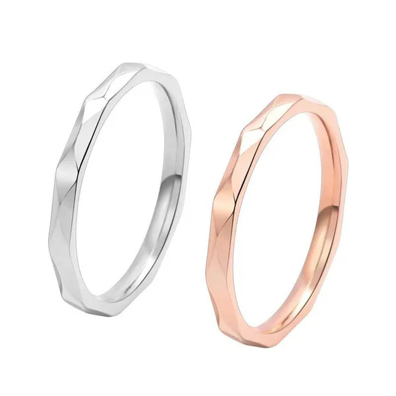 2Mm Wide Cute Multi-Faceted Rhombus Facet Design Stackable Thin Tail Ring Women