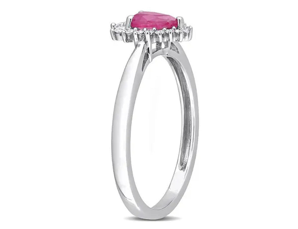 1/2 Carat (Ctw) Ruby Pear-Cut Ring with Diamonds in 14K White Gold