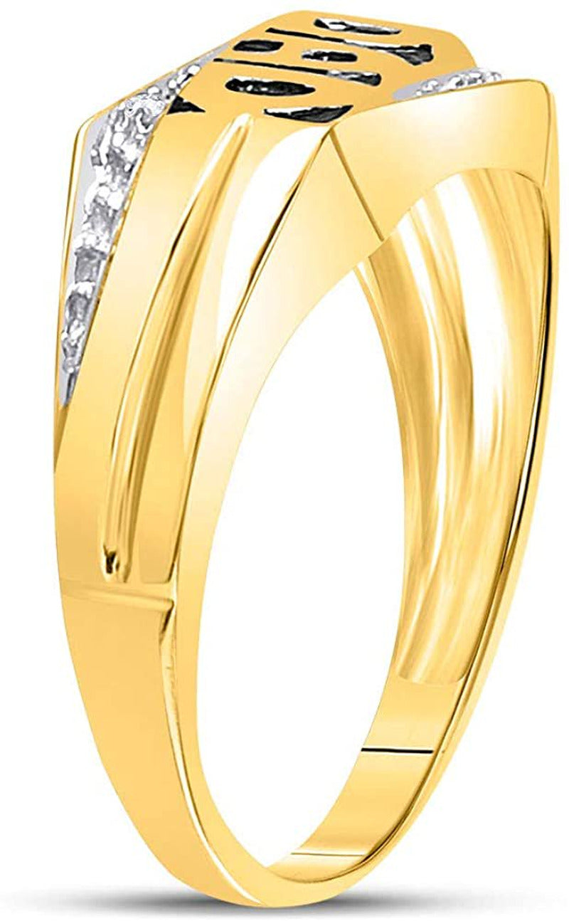 10Kt Yellow Gold Mens round Diamond Dad Father Band Ring .01 Cttw