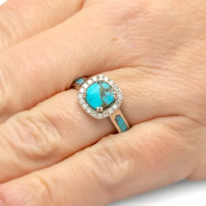 Exquisite Noble Vintage Ring Turquoise Gemstone Jewelry Ring 925 Sterling Silver