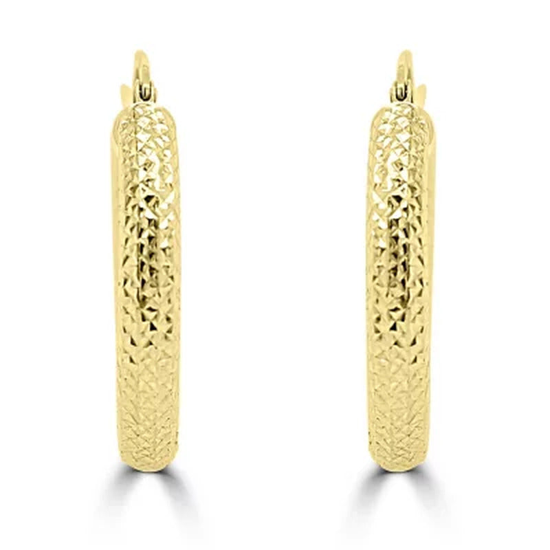 14K Yellow Gold Diamond Cut Hoop Earrings