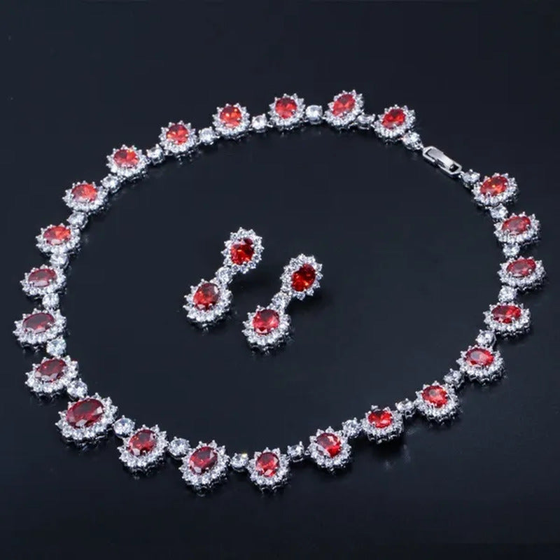 Gloriya Elegant Ruby Red Zirconia and White CZ Diamond Paved Setting Flower Pend