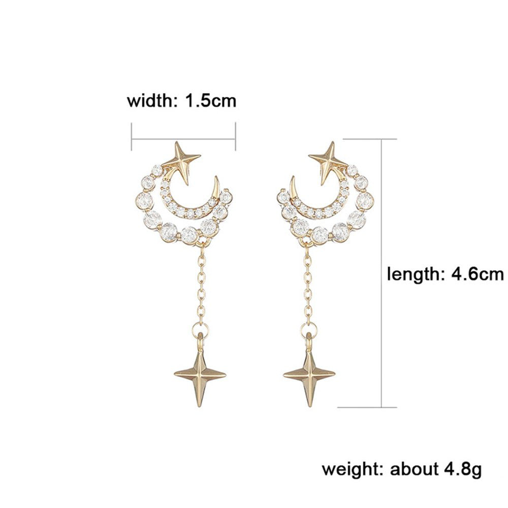 14K Gold Plated Hook Earrings Star Moon Diamond Earrings Women Fashion Trend Zir