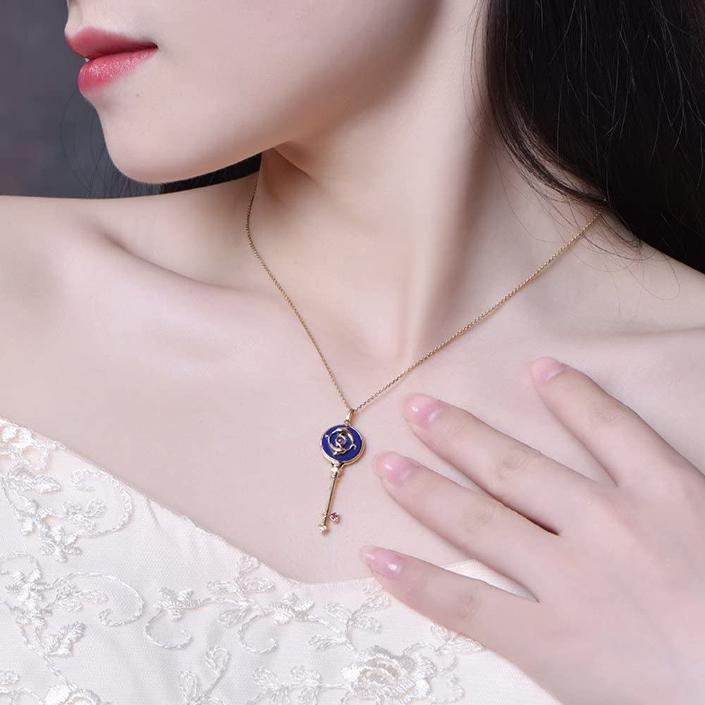 Lapis Lazuli Red Tourmaline Diamond Key Pendant Necklace Solid 14K Yellow Gold U