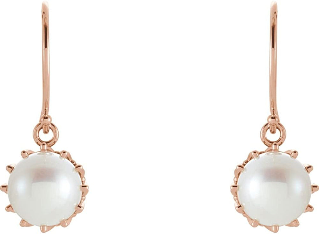 14K Rose 7.5-8Mm Freshwater Cultured Pearl Crown Earrings